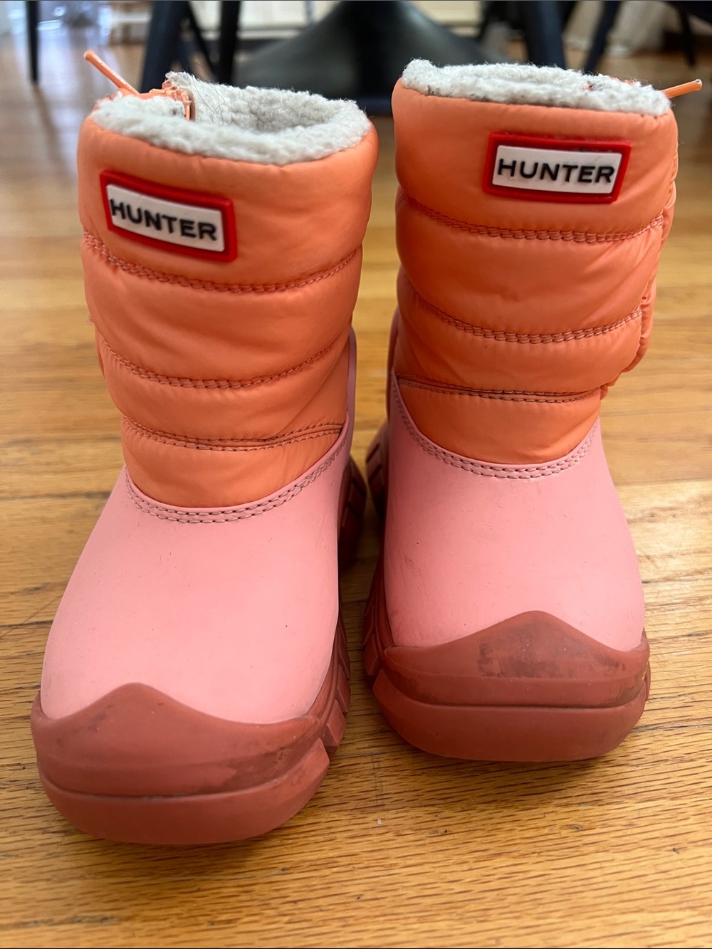 Hunter Pink and Coral Kids Puffer Winter Boots
